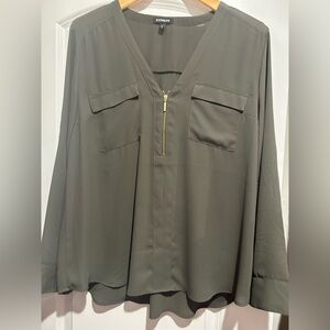 Express Olive  Green Blouse with Gold Zipper size XL